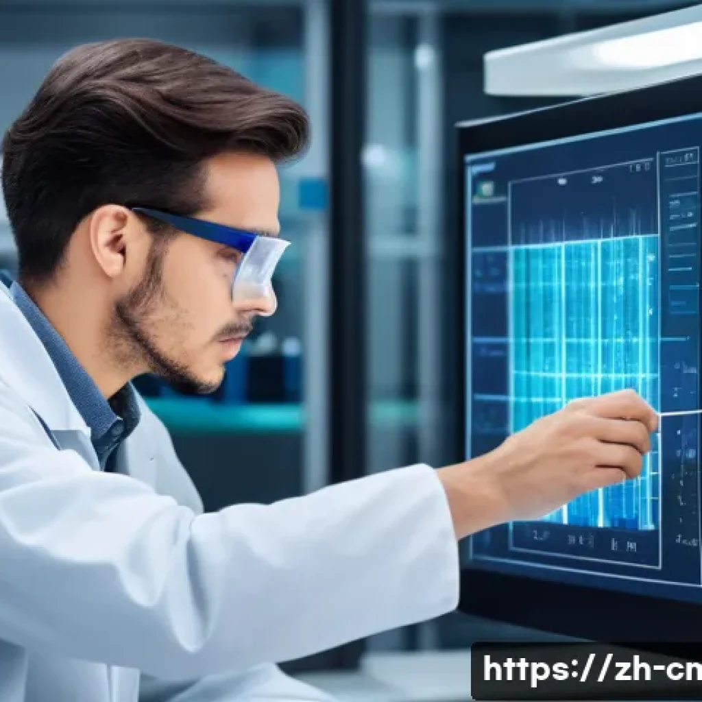 건설재료시험의 최적화 기술 - A modern laboratory scene showing a scientist wearing safety glasses and a lab coat operating an adv...