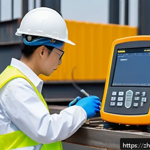 건설재료시험기사와 건설 안전기술의 연계 - A modern construction site scene showcasing advanced non-destructive testing technologies in action:...