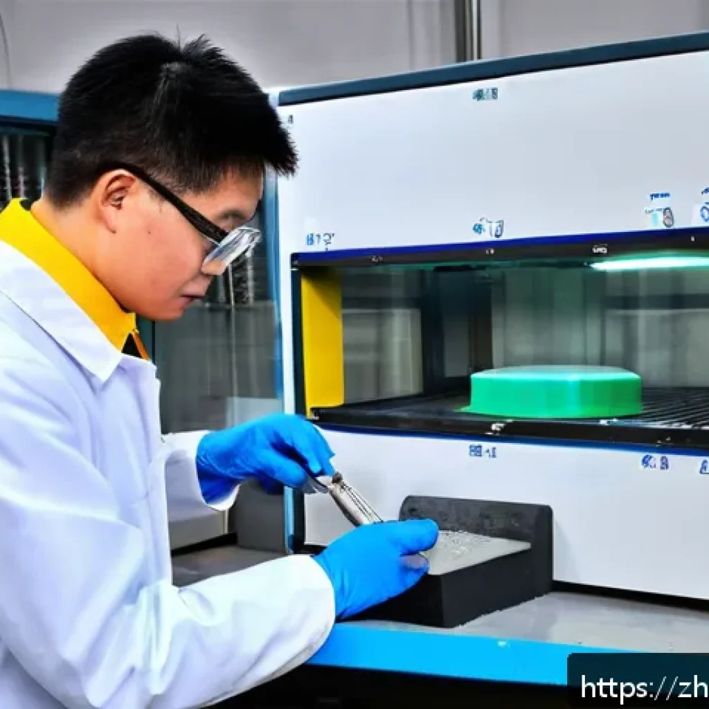 건설재료시험기사 실기시험 모범 답안 - A detailed laboratory scene showing a skilled engineer performing a concrete compressive strength te...