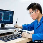건설재료시험기사와 관련된 공기업 취업 - A skilled building materials testing engineer in a modern laboratory setting, wearing professional a...