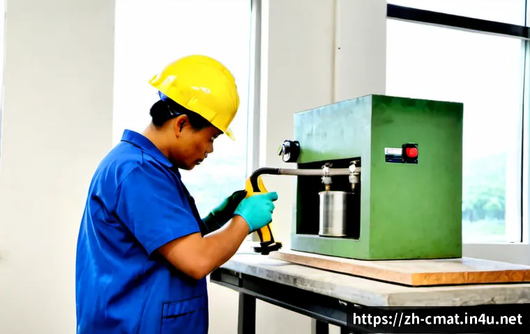 건설재료시험 시스템 유지보수 사례 - Photorealistic construction materials testing laboratory during scheduled maintenance, a technician ...